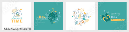 Greetings summer card set. Modern minimal design.
