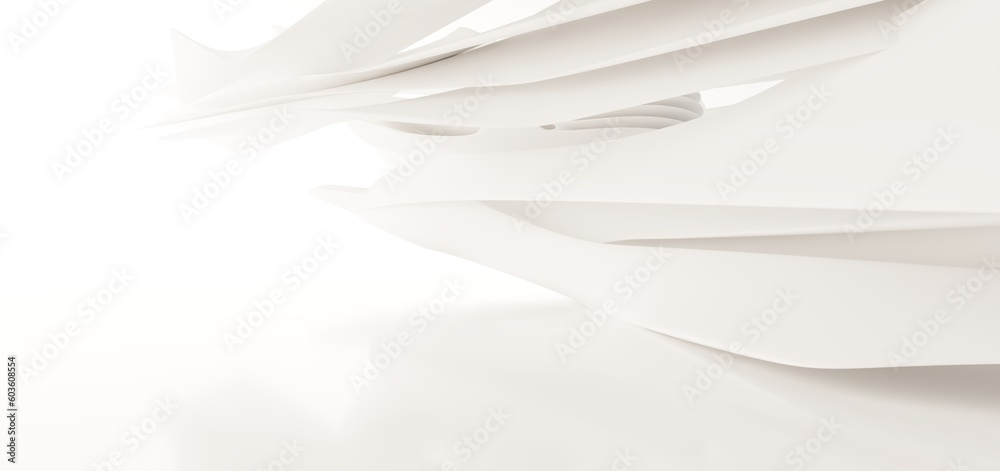 Luxury parametric abstract architectural minimalistic background. Contemporary showroom. Modern colored glass exhibition tunnel. Empty gallery. Backlight. 3D illustration and rendering.