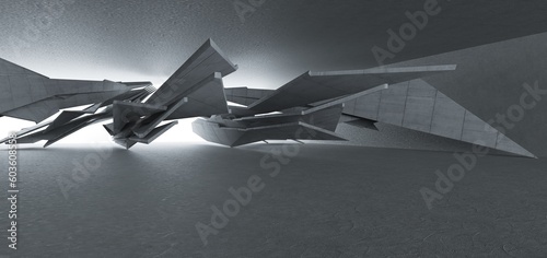 Obraz na płótnie Abstract architectural minimalistic background. Contemporary showroom. Modern concrete exhibition tunnel. Empty gallery. Backlight. 3D illustration and rendering. w salonie