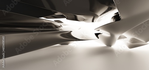 Obraz na płótnie Luxury parametric abstract architectural minimalistic background. Contemporary showroom. Modern black exhibition tunnel. Empty gallery. Stand, table. Interior backlight. 3D illustration and rendering. w salonie