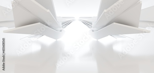 Obraz na płótnie Luxury white abstract architectural minimalistic background. Contemporary showroom. Modern exhibition stand. Empty gallery. Backlight. Polygonal Graphic Design. 3D illustration and rendering. w salonie