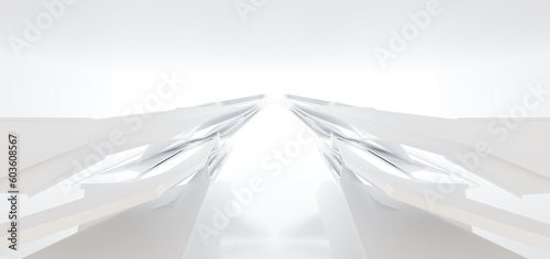 Obraz na płótnie Luxury white abstract architectural minimalistic background. Contemporary showroom. Modern exhibition stand. Empty gallery. Backlight. Polygonal Graphic Design. 3D illustration and rendering. w salonie