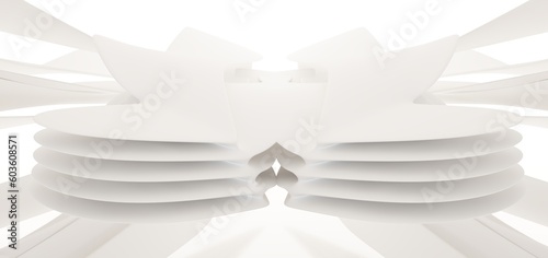 Obraz na płótnie Luxury white abstract architectural minimalistic background. Contemporary showroom. Modern exhibition stand. Empty gallery. Backlight. Polygonal Graphic Design. 3D illustration and rendering. w salonie