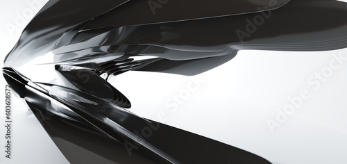 Obraz na płótnie Luxury parametric abstract architectural minimalistic background. Contemporary showroom. Modern black exhibition tunnel. Empty gallery. Stand, table. Interior backlight. 3D illustration and rendering. w salonie