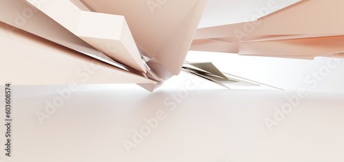 Luxury parametric abstract architectural minimalistic background. Contemporary showroom. Modern colored glass exhibition tunnel. Empty gallery. Backlight. 3D illustration and rendering.