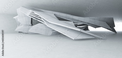 Obraz na płótnie Abstract architectural minimalistic background. Contemporary showroom. Modern concrete exhibition tunnel. Empty gallery. Backlight. 3D illustration and rendering. w salonie