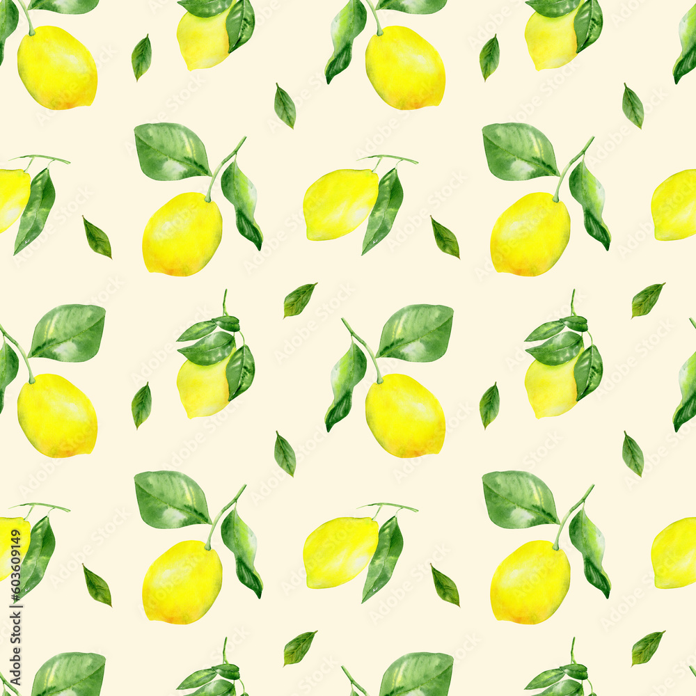 Handpainted watercolor seamless pattern with lemons Handpainted watercolor seamless pattern with lemons