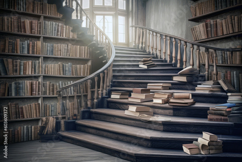 Staircase Surrounded By Books  Representing The Journey Of Knowledge. Generative AI