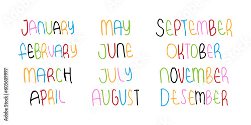 month names in colorful handwriting