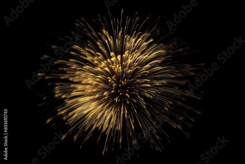 Golden Fireworks on Black Background Isolated. Celebration and Light. Generative AI illustrations.