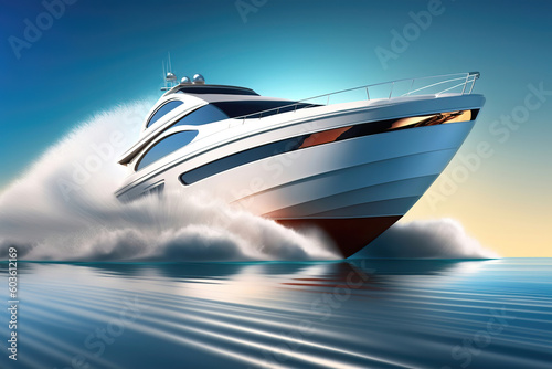 Modern luxury yacht in full speed on the sea, illustration generative ai