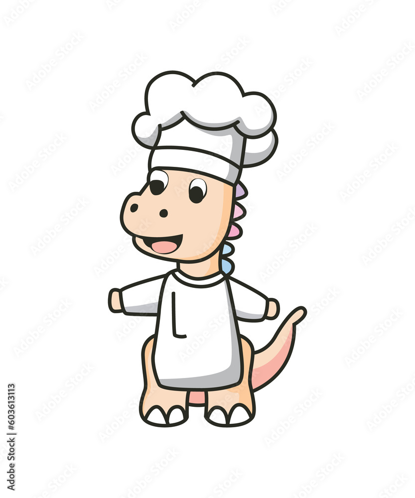 Cute Dinosaur Chef Cartoon Illustration Cute Dinosaur Chef Cartoon Illustration