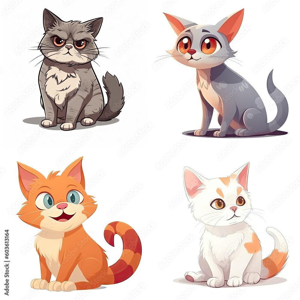Obraz premium Cartoon character of cat on white background