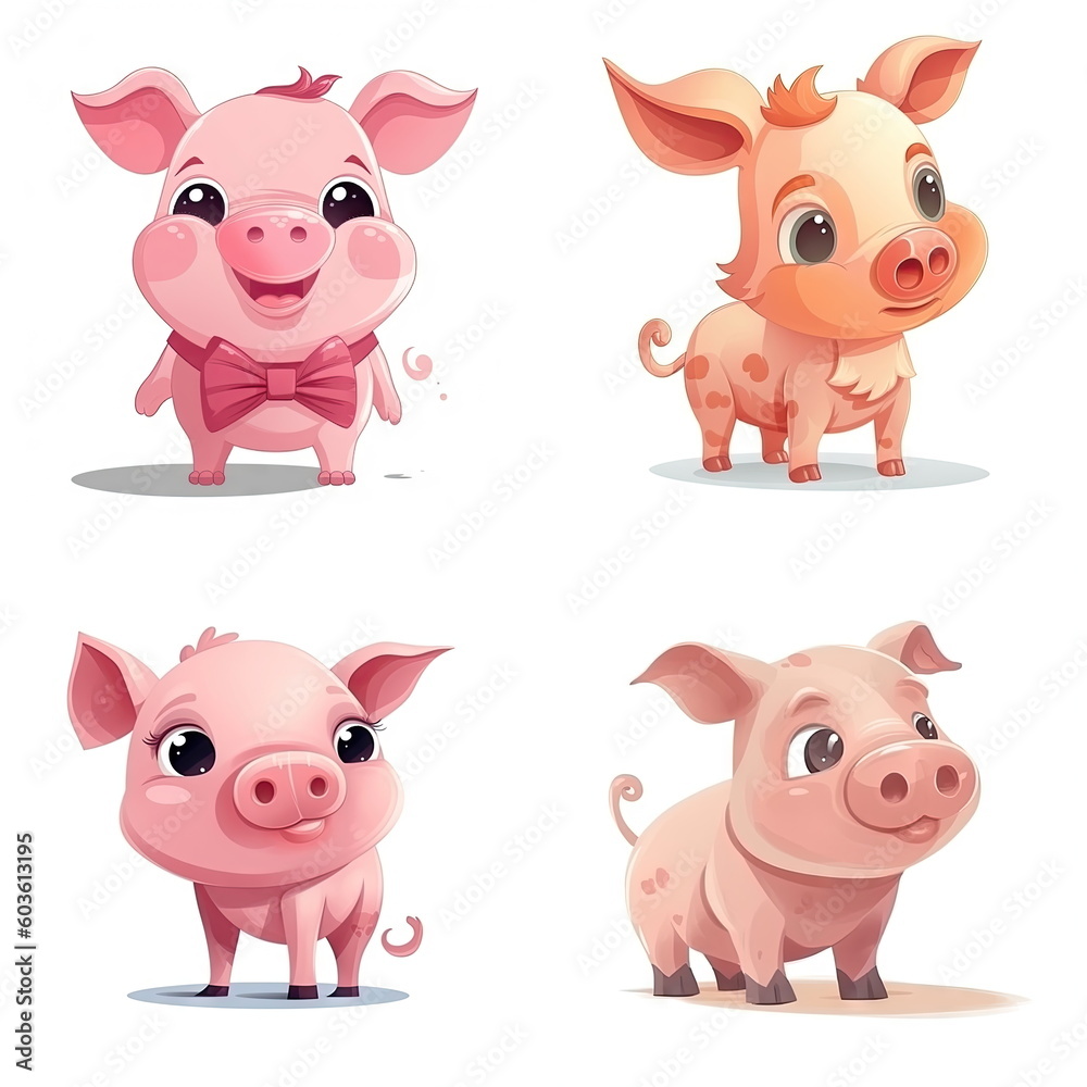 Cartoon character of pig on white background Cartoon character of pig on white background