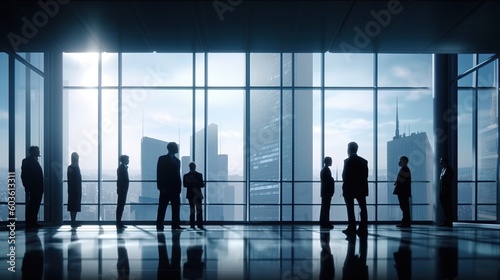 Business people standing in front of a window. Generative ai