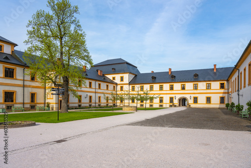 Courtyard of Kuks baroque hospital complex on sunny summer day