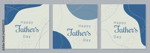 Happy Fathers Day set posters, blue banners boho style. Vector illustration