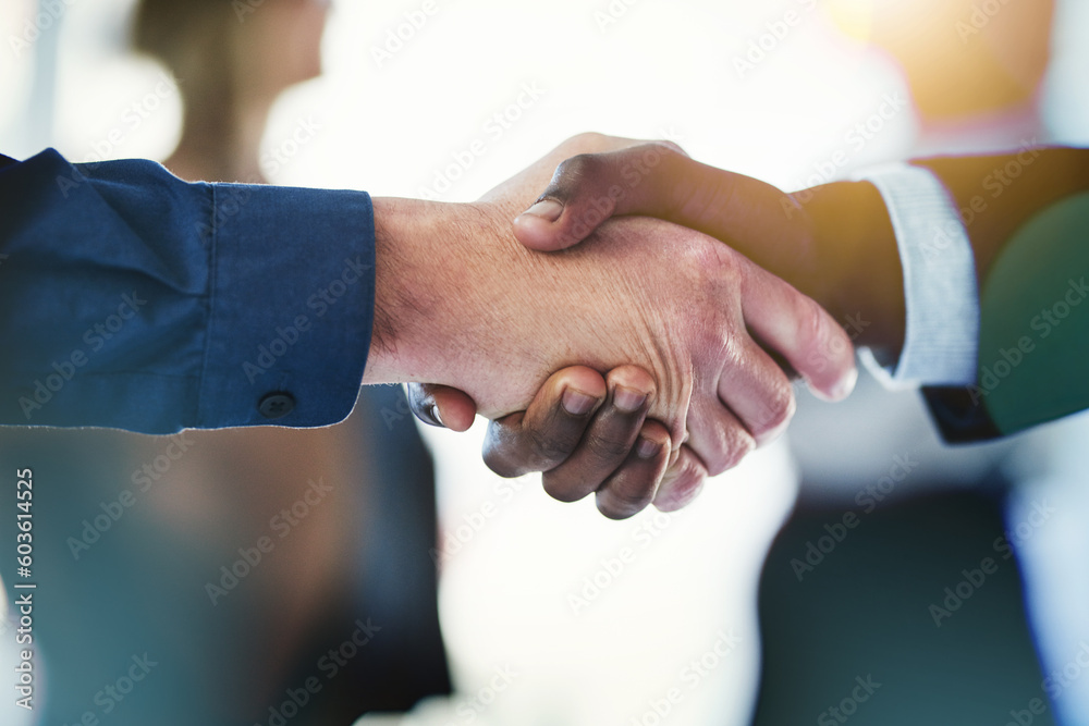 Business people, closeup hand shake and agreement in office with congratulations, support or welcome for hiring. Team building, hands and connect for synergy, teamwork or partnership in collaboration Business people, closeup hand shake and agreement in office with congratulations, support or welcome for hiring. Team building, hands and connect for synergy, teamwork or partnership in collaboration