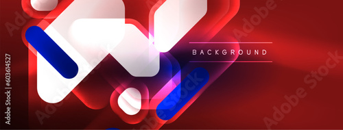 Glowing neon geometric elements abstract background. Neon light or laser show, electric impulse, power lines, techno quantum energy impulse, magic glowing dynamic lines