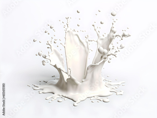 Milk drops and splashes isolated on white background. Generative AI.