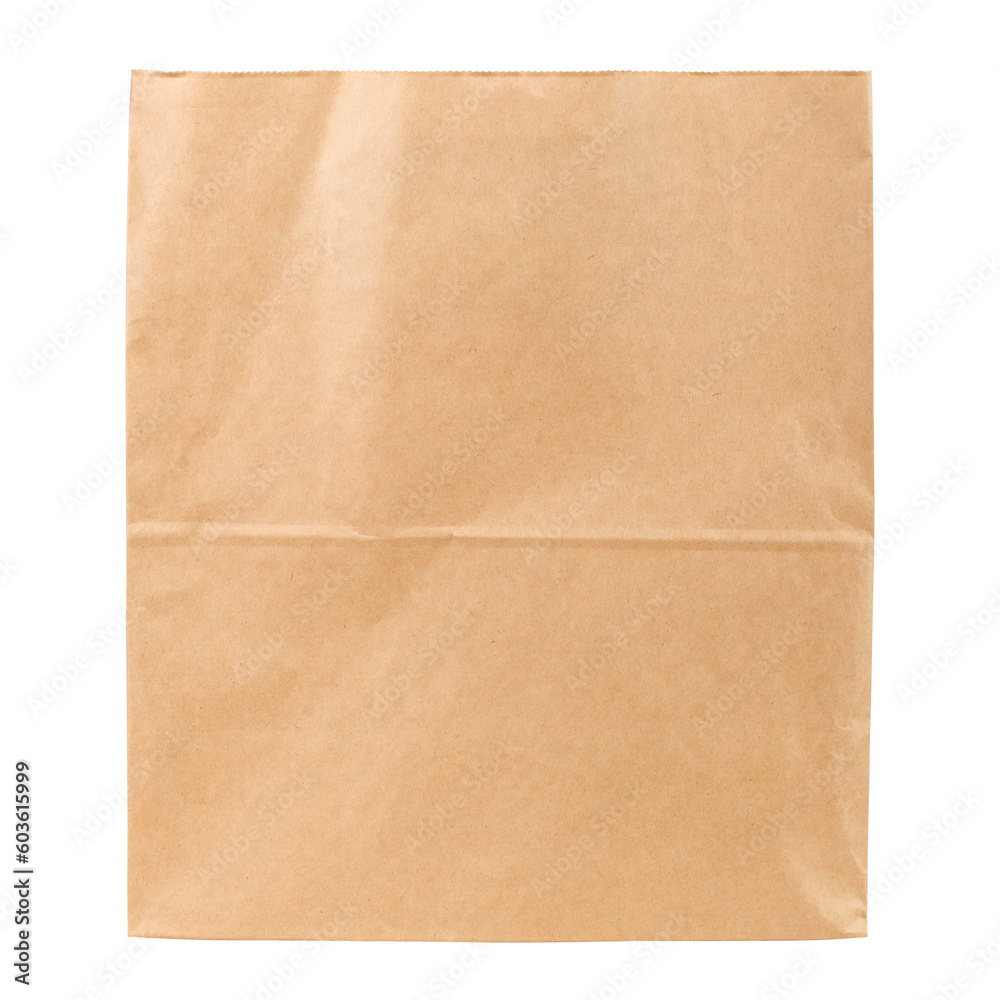 Brown paper bag isolated on white background, full depth of field