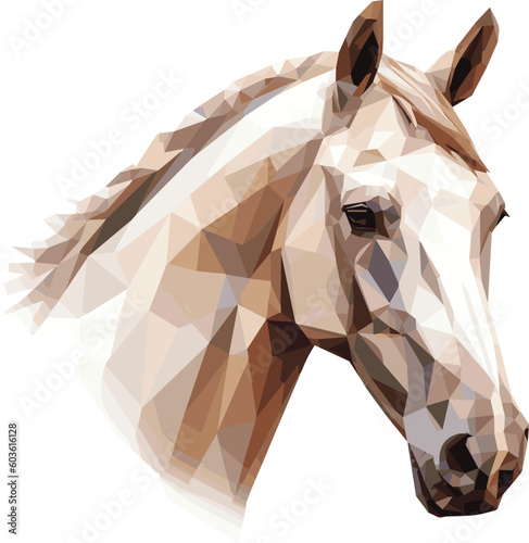 Geometric horse face on a white background in the style of low poly and lettering