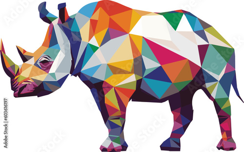 Isolated colorful low poly rhino wild. Vector illustration. Geometric illustration animal