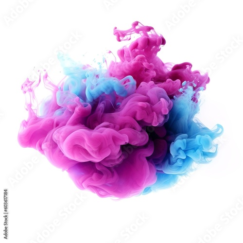 Neon blue and purple multicolored smoke puff cloud design elements on a white background
