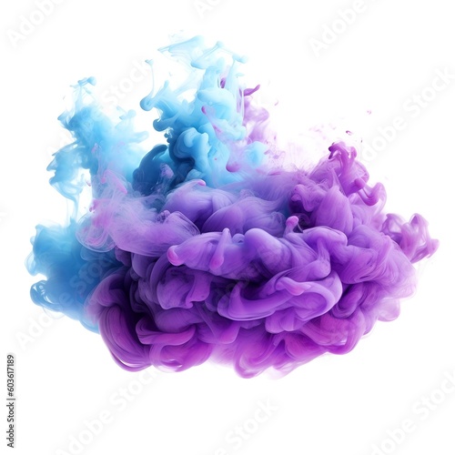 Neon blue and purple multicolored smoke puff cloud design elements on a white background