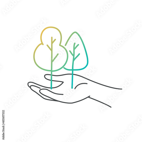 Trees in hand. Environmental protection, nature conservation.