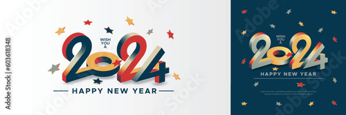 2024 new year with 3D number and stars design concept. Happy new year 2024 celebration template