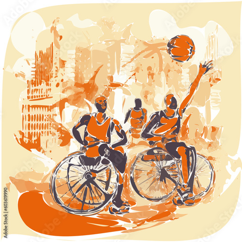 Basketball Wheelchair Sports Athletes | Paralympics | Inclusivity | Generative A.I. Art Illustration