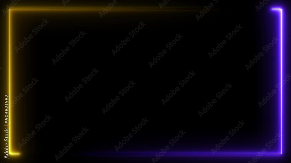 Orange and bright blue laser lights run along a square frame. Futuristic electric light effect on black background. animations backdrop sign for club, show, music video, presentation. Orange and bright blue laser lights run along a square frame. Futuristic electric light effect on black background. animations backdrop sign for club, show, music video, presentation.