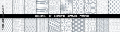 Geometric set of seamless gray and white patterns. Simpless vector graphics.