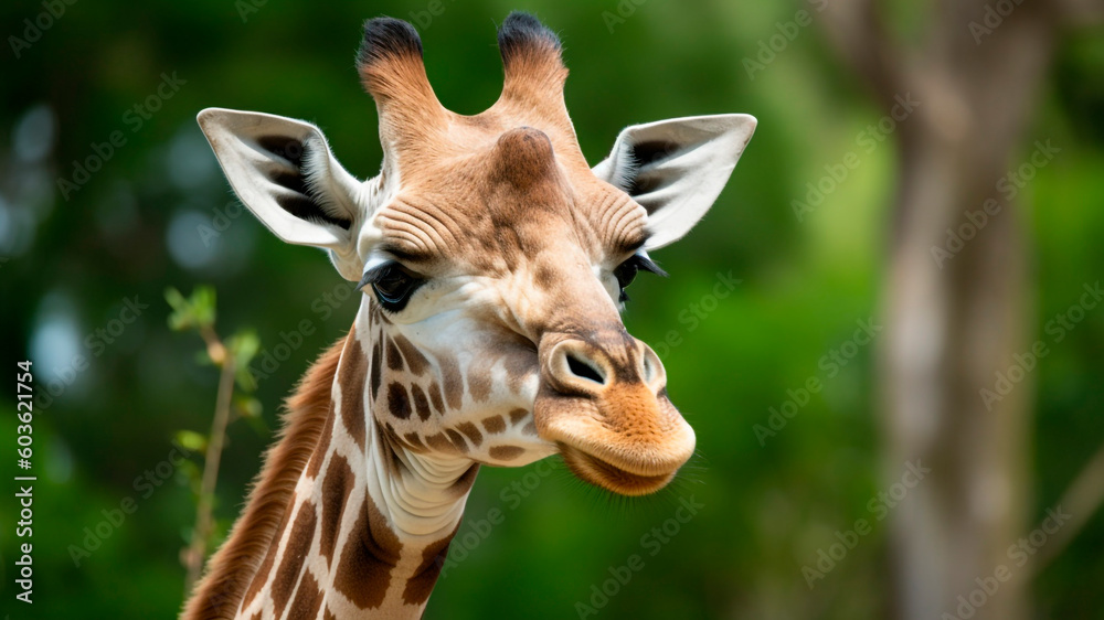 Obraz premium Close-Up of Giraffe Face. Wildlife Beauty, African Safari, Majestic Creature, Nature’s Art.