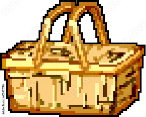 hamper picnic basket game pixel art retro vector. bit hamper picnic basket. old vintage illustration
