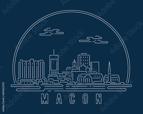 Macon, Georgia - Cityscape with white abstract line corner curve modern style on dark blue background, building skyline city vector illustration design