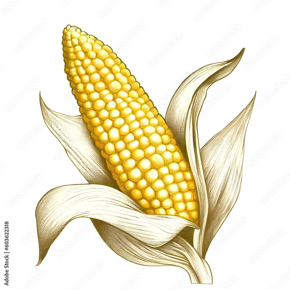 ภาพประกอบสต็อก corn with husk colored pencil drawing illustration