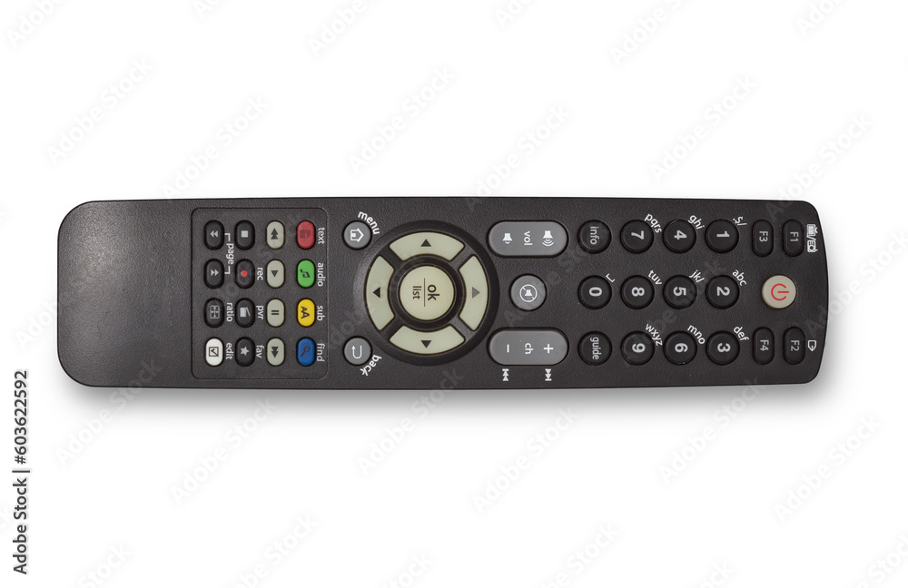 photo of used modern tv / home theater / smart tv box remote control isolated over a transparent background, cutout design elements, flat lay / top view with subtle shadow photo of used modern tv / home theater / smart tv box remote control isolated over a transparent background, cutout design elements, flat lay / top view with subtle shadow