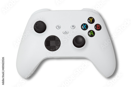 Fototapeta photo of used white gamepad console controller isolated over a transparent backg