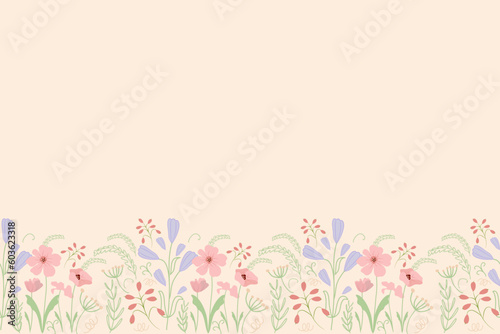 Blue Flower floral border background banner frame vector illustration pastel pink blue for Mother’s day, father’s day, valentines, spring,  summer, anniversary template decoration for specials day.