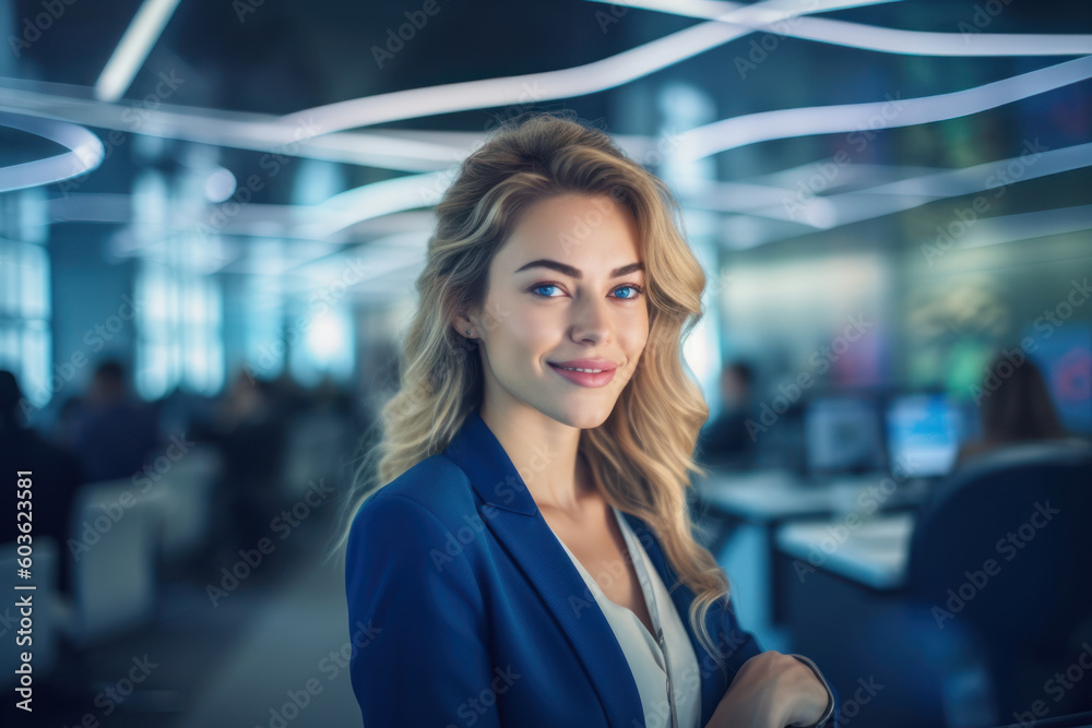 young woman in a modern office open space, ai tools generated image young woman in a modern office open space, ai tools generated image