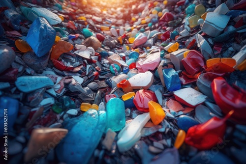 enormous huge heap of assorted plastic garbage, ai tools generated image © whitehoune