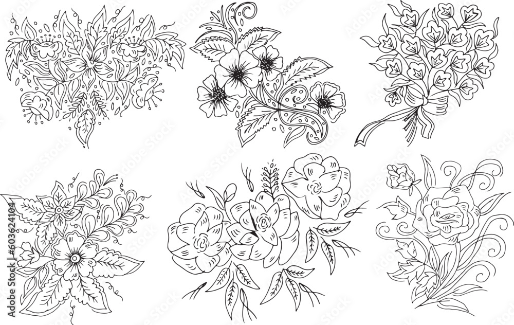 Set of Hand drawn flowers 