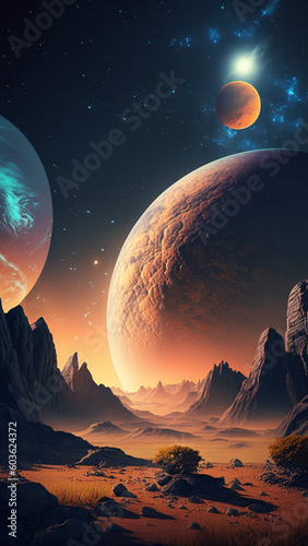 Beautiful space design, planets, Mars, Venus, Earth, Abstract background, full of shapes, Photo the moon mars earth night sky elements of the universe a view from the ground