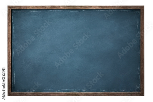 Realistic blank blue chalkboard in wooden frame. Rubbed out dirty chalkboard. Clipart blue board. Background for school or restaurant design,