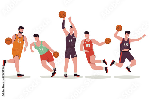 Basketball player vector illustration set. Illustration for website, landing page, mobile app, poster and banner. Trendy flat vector illustration