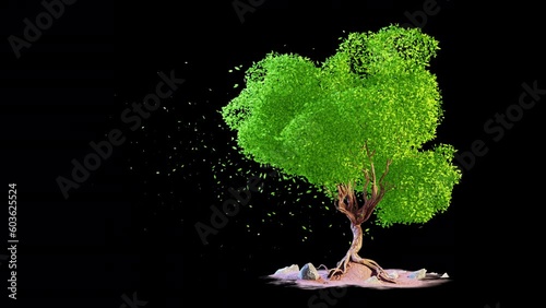 Animated Stylized Green Tree with falling leaves and alpha channel (ID: 603625524)