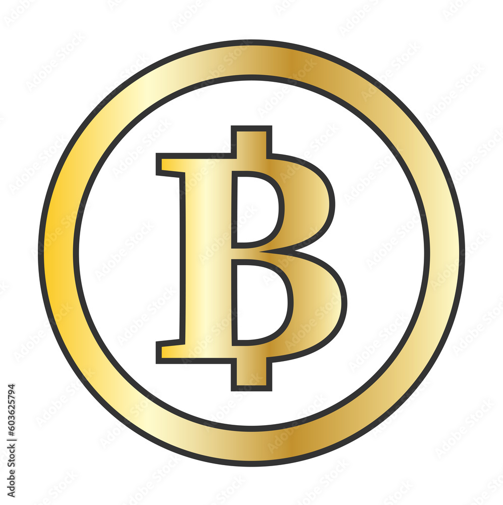 Bitcoin currency symbol on gold coin Bitcoin currency symbol on gold coin