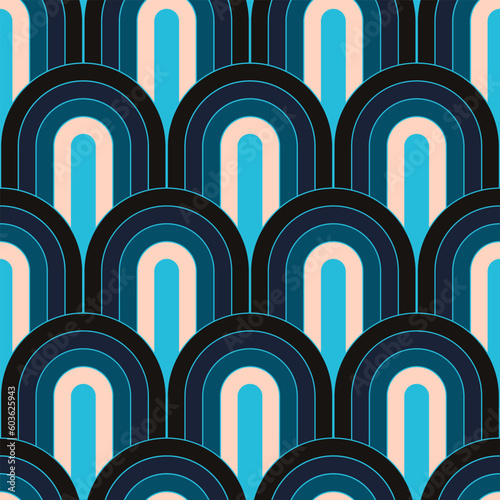 art deco style seamless pattern tile blue shades